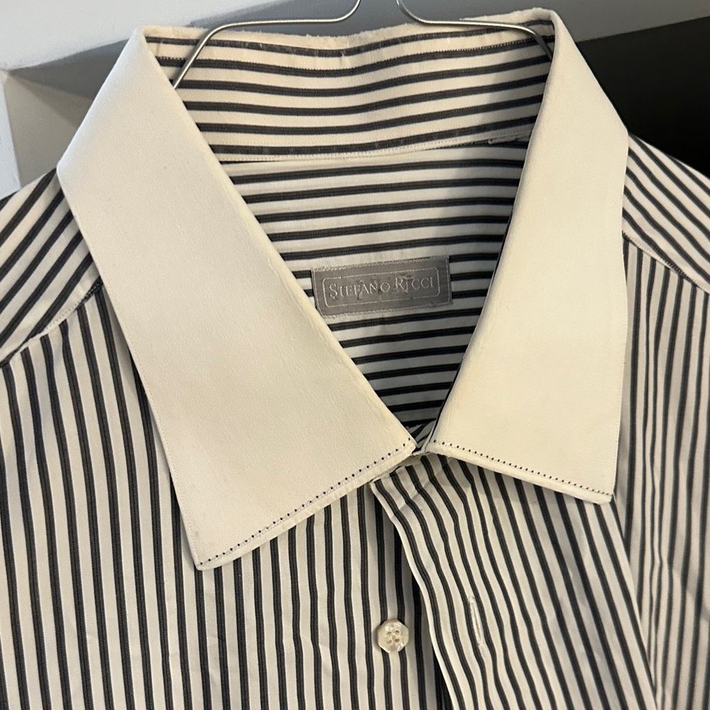 Stefano Ricci Men's Shirt with Black and White Stripes